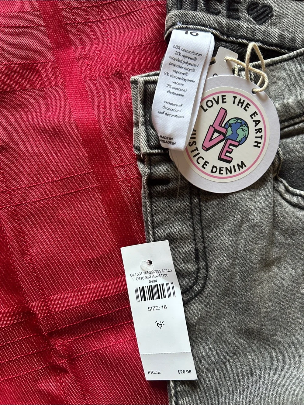 Justice Girls' Gray Acid Wash Jeans with Repreve Tag